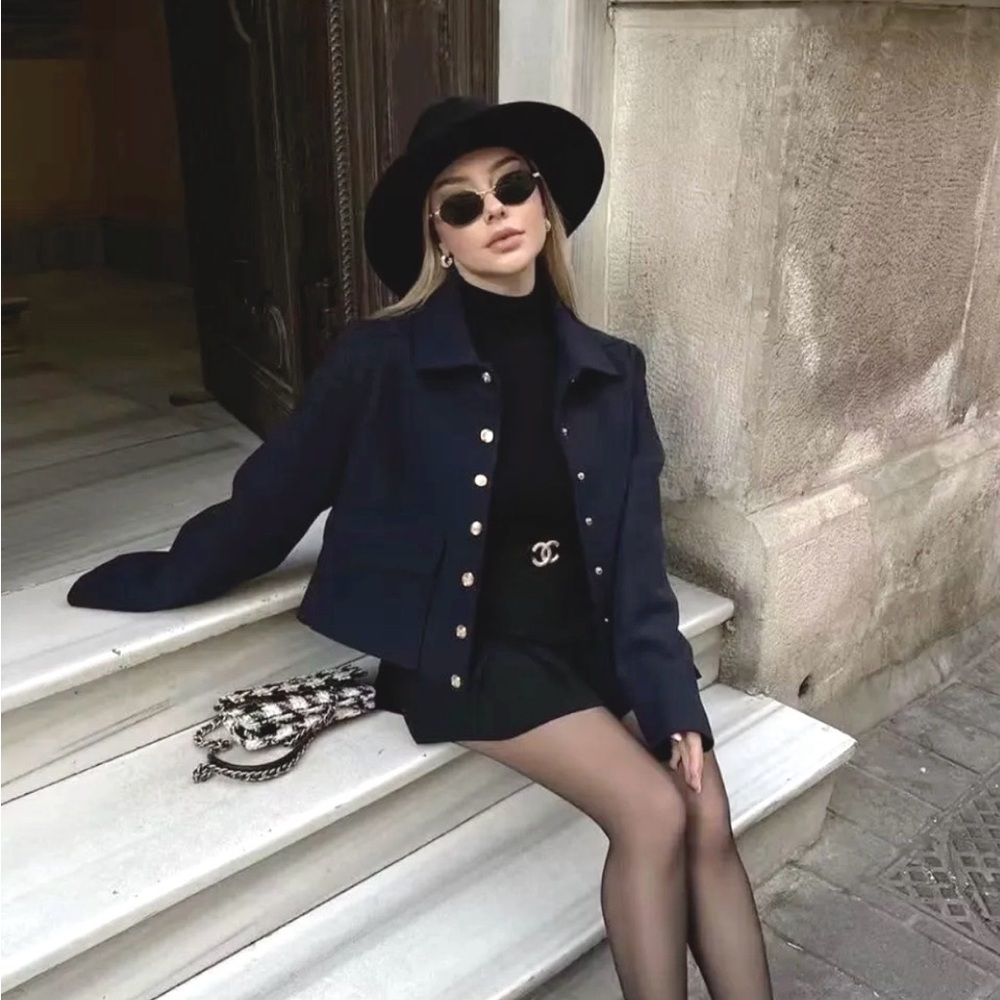 Zara Navy Women's Blazer with Gold Accents
